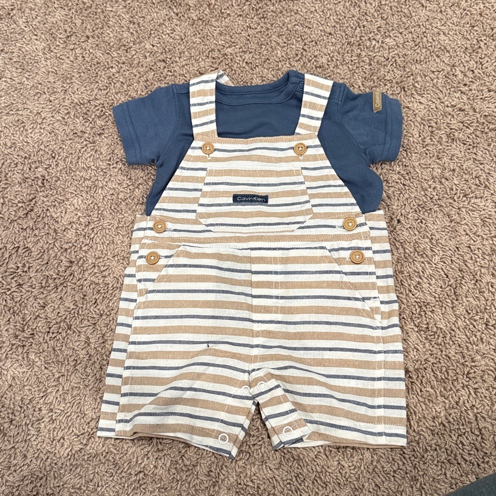 Calvin Klein Kids Overalls in Tan and White Stripes